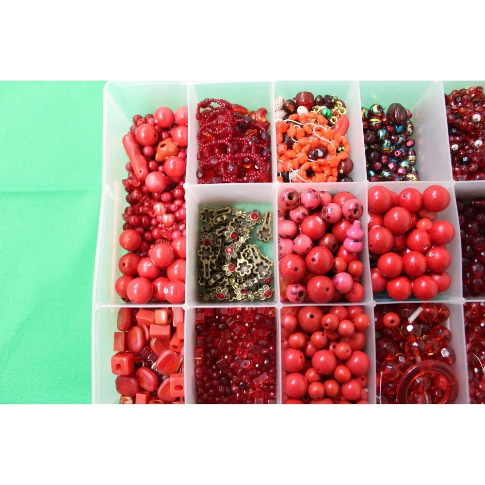 Vintage Red Bead Assortment, Jewelry Making Supplies (3.3 lbs)